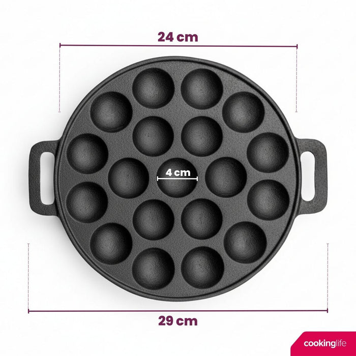 Cookinglife Poffertjespan - Gietijzer - ø 24 cm - 19 poffertjes