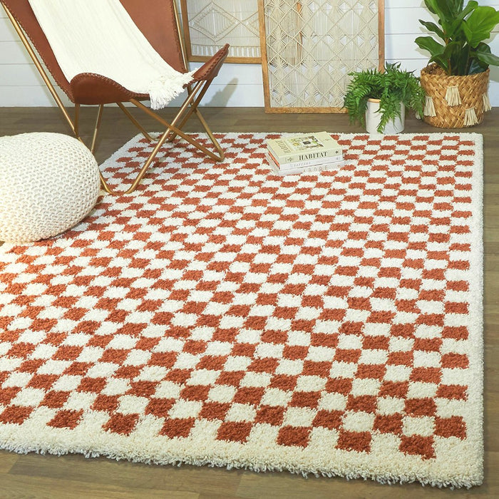 AFK Living vloerkleed  Checkers - shaggy - terracotta