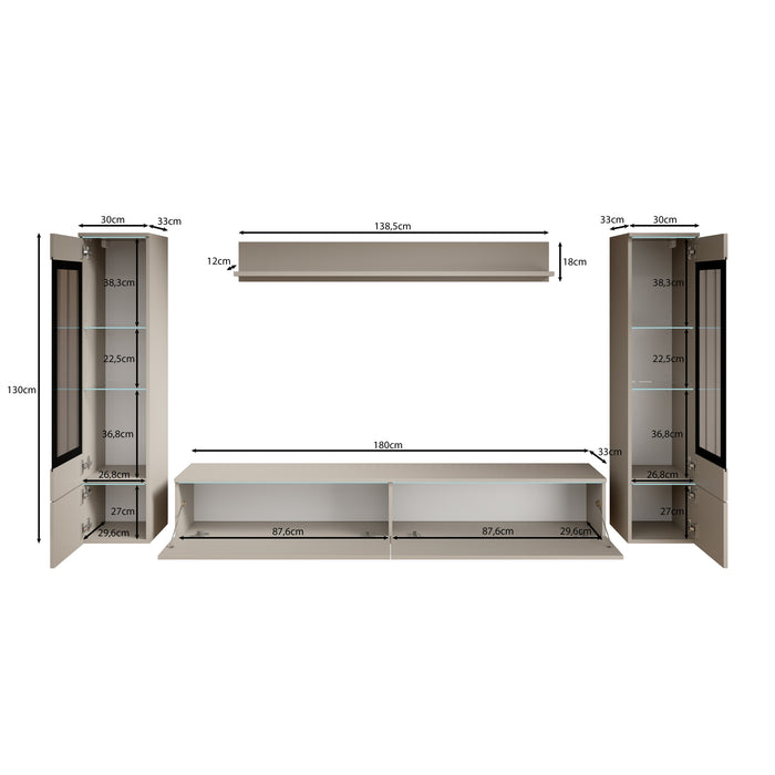 Meubella - Variety - Wandmeubel - Beige - 180x33x32 cm