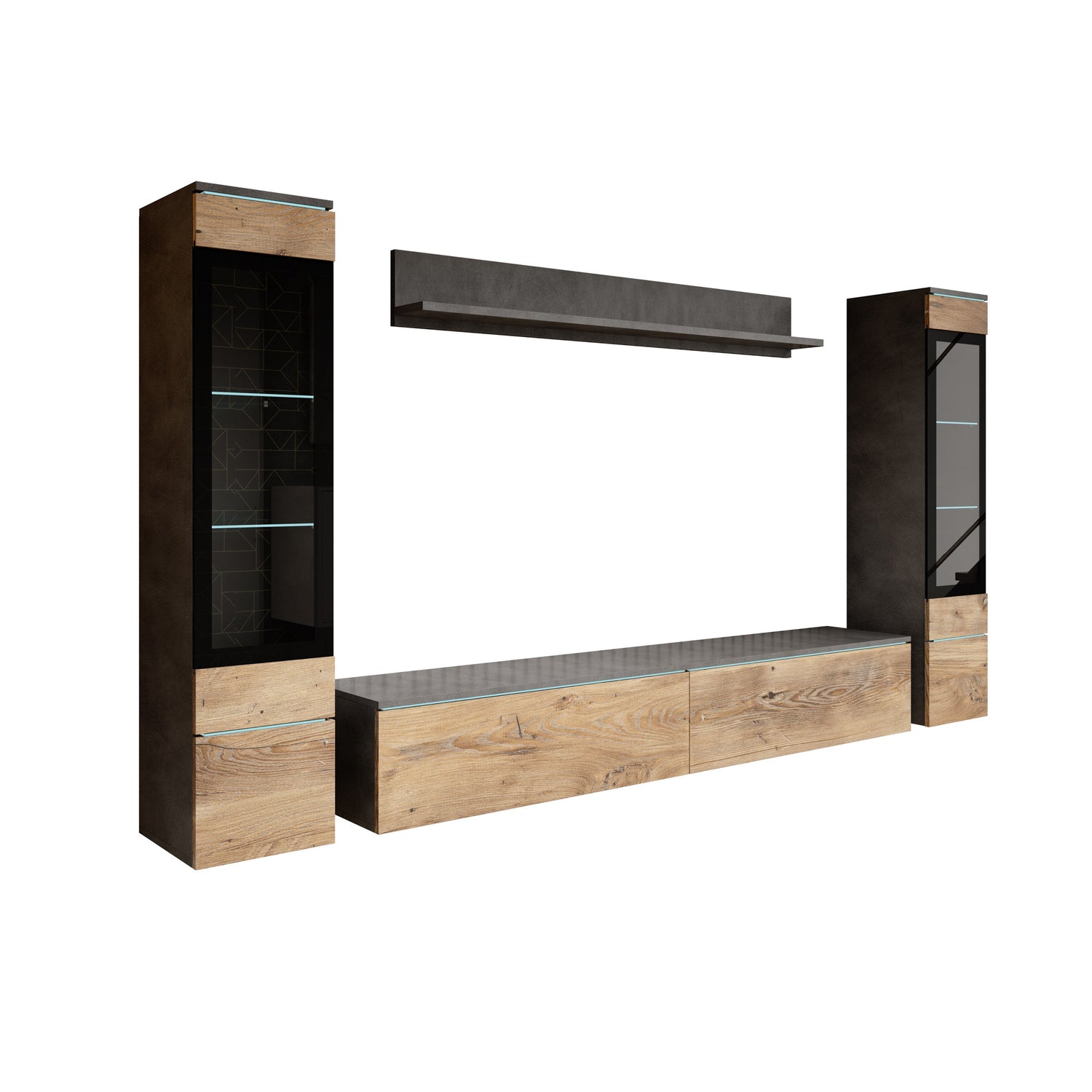 Meubella - Variety - Wandmeubel - Eiken|Grijs - 180x33x32 cm