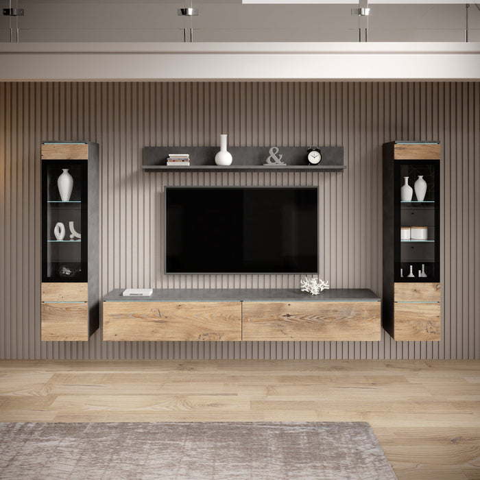 Meubella - Variety - Wandmeubel - Eiken|Grijs - 180x33x32 cm