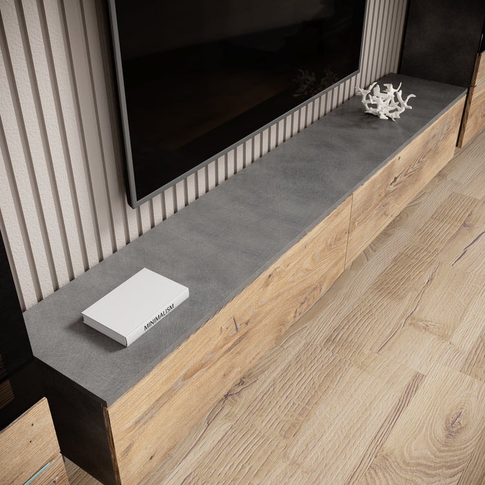 Meubella - Variety - Wandmeubel - Eiken|Grijs - 180x33x32 cm