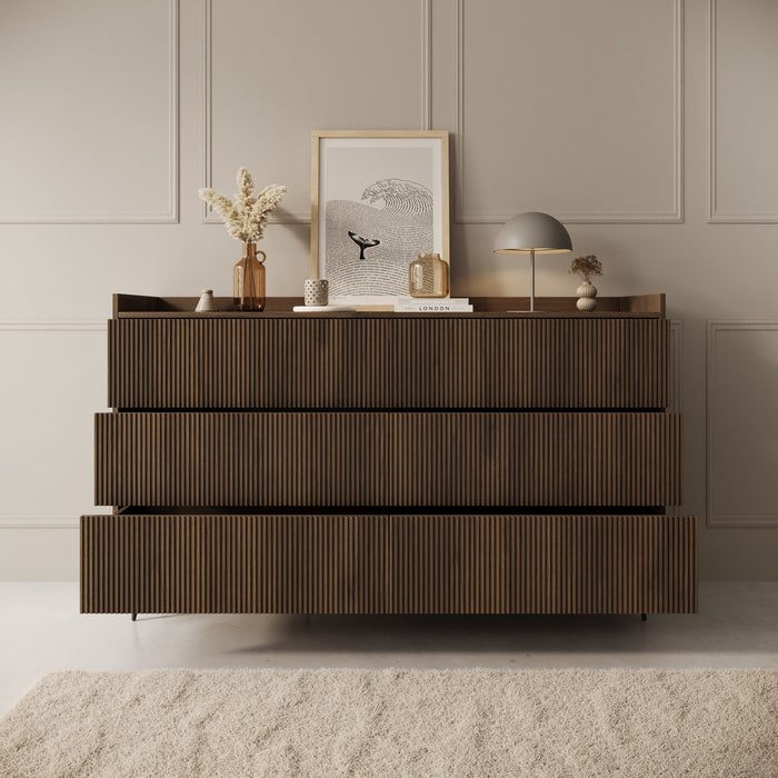 Meubella - Asty - Ladekast met 6 lades - Donker eiken - 150x41x92 cm