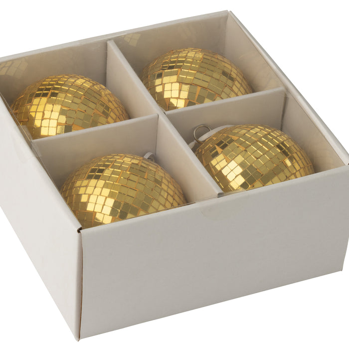 J-Line kerstbal Spiegel - glas - geel - large - doos van 4