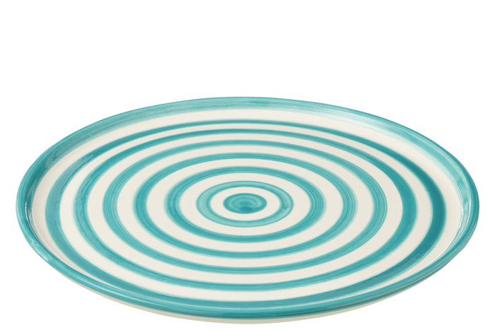J-Line bord Granada Stripes - keramiek - wit|aqua