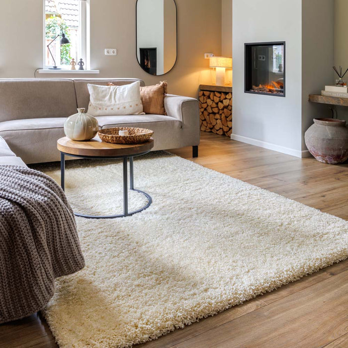 Tapeso Hoogpolig vloerkleed shaggy Grand effen - crème - 240x340 cm