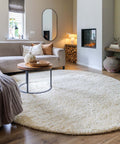 Tapeso Rond hoogpolig vloerkleed shaggy Grand effen - crème - 160 cm
