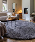 Tapeso Rond hoogpolig vloerkleed shaggy Grand effen - donkergrijs -