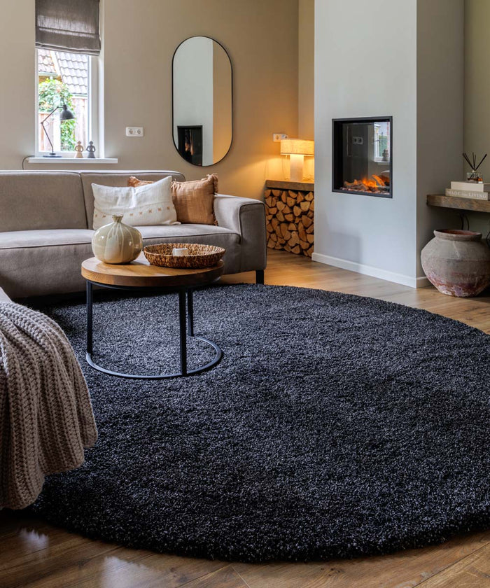 Tapeso Rond hoogpolig vloerkleed shaggy Grand effen - antraciet - 240