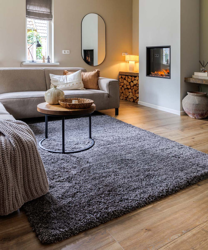 Tapeso Hoogpolig vloerkleed shaggy Grand effen - donkergrijs - 120x170