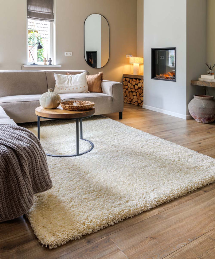 Tapeso Hoogpolig vloerkleed shaggy Grand effen - crème - 160x230 cm