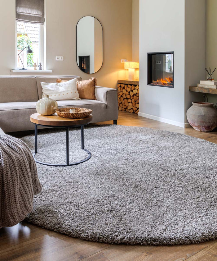 Tapeso Rond hoogpolig vloerkleed shaggy Grand effen - lichtgrijs - 160