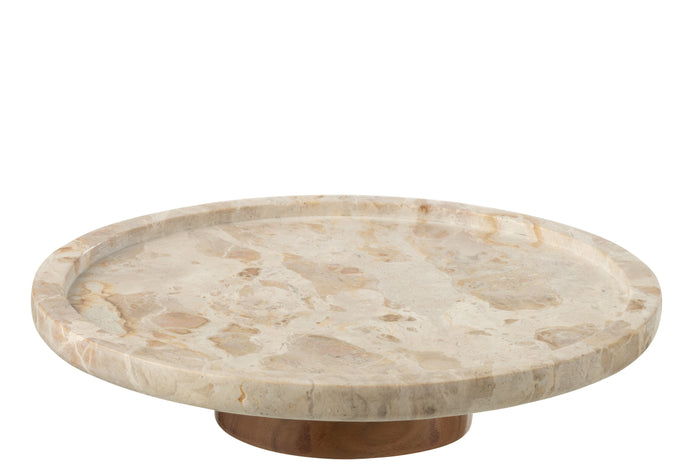 J-Line plateau Draaiend Rond Marmer - steen - beige|naturel