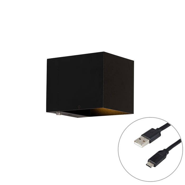 QAZQA Wandlamp zwart incl. LED en touch dimmer oplaadbaar - Joris