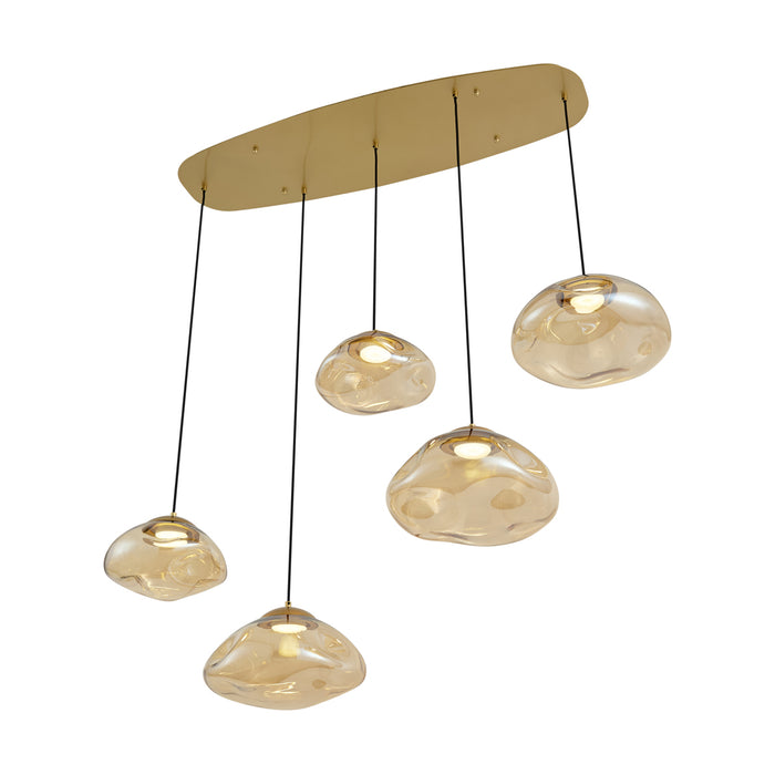 QAZQA Hotel Chique hanglamp messing met amber glas 5-lichts - Gus