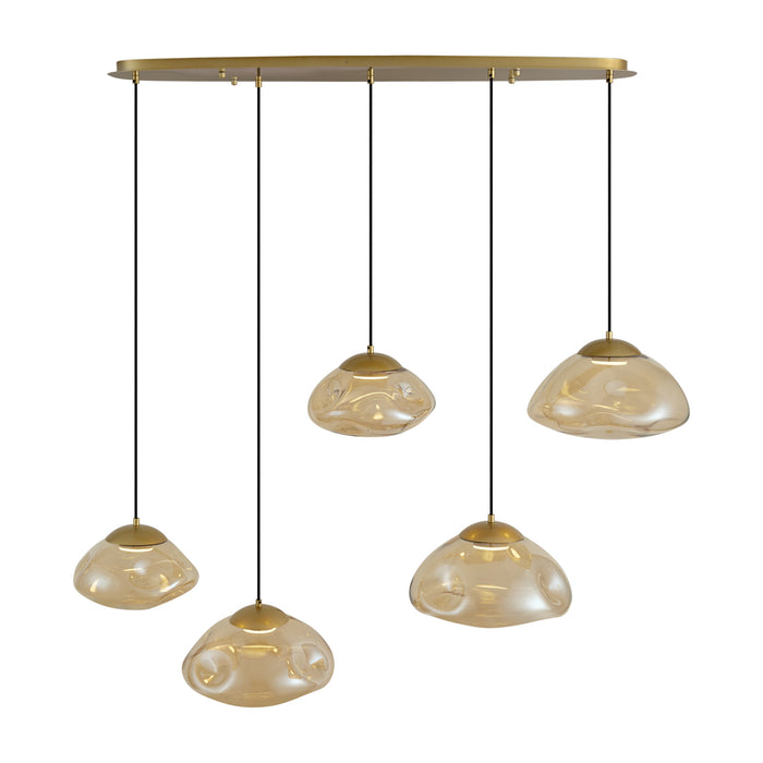 QAZQA Hotel Chique hanglamp messing met amber glas 5-lichts - Gus