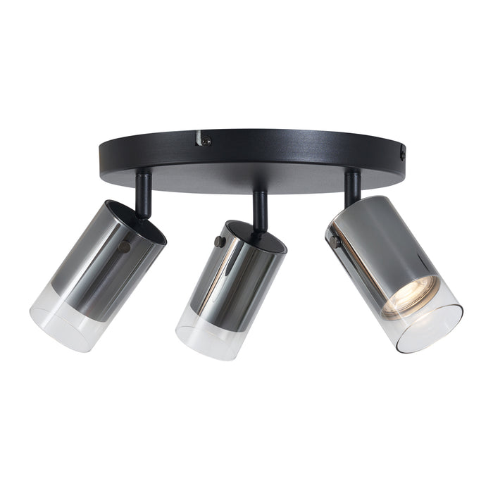QAZQA Plafondspot gunmetal rond 3-lichts draai- en verstelbaar -