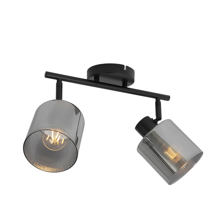 QAZQA Plafondspot zwart met smoke glas 2-lichts verstelbaar - Laura