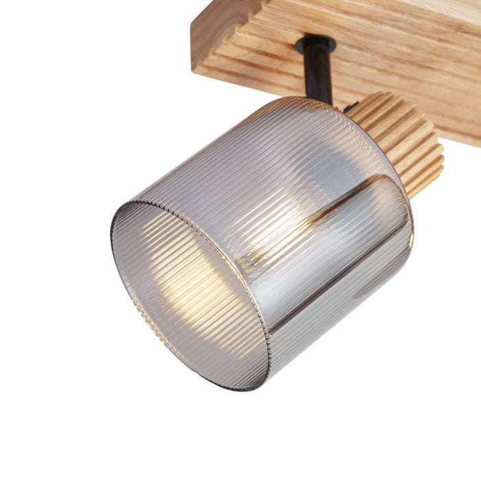 QAZQA Moderne spot hout met smoke glas 2-lichts draai- en kantelbaar