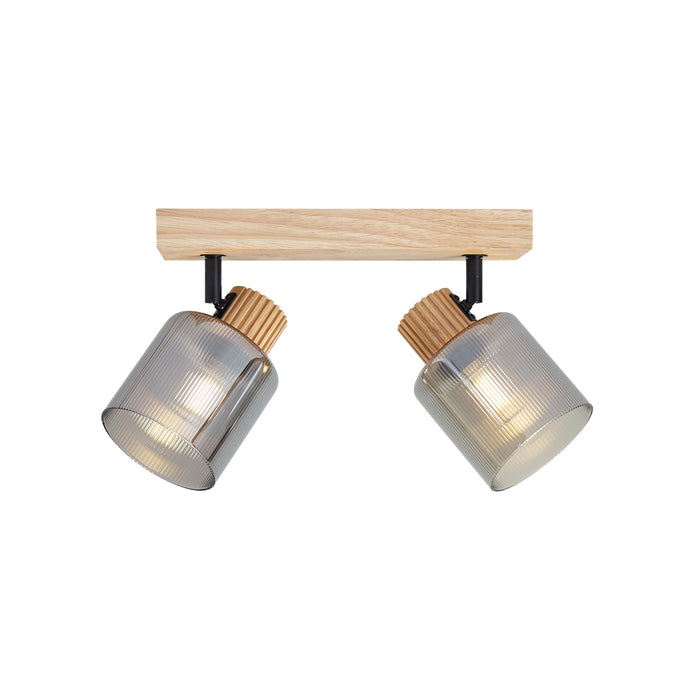 QAZQA Moderne spot hout met smoke glas 2-lichts draai- en kantelbaar