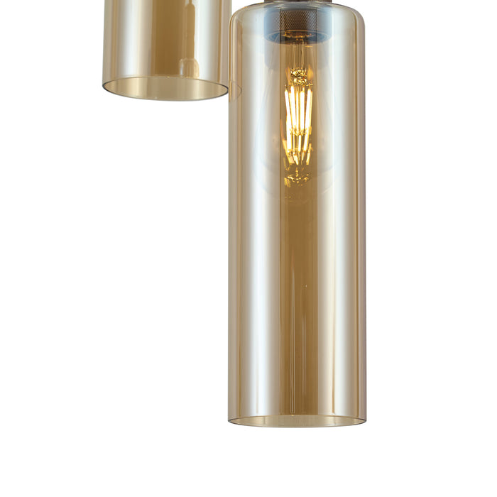QAZQA Hotel Chique hanglamp donker brons met amber glas 5-lichts -