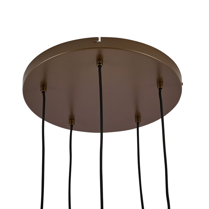 QAZQA Hotel Chique hanglamp donker brons met amber glas 5-lichts -