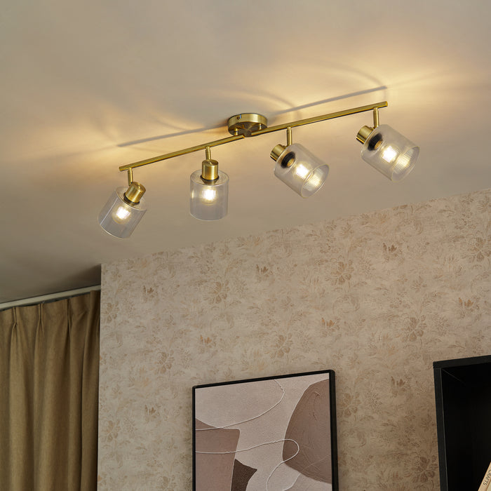 QAZQA Plafondspot goud met glas 4-lichts verstelbaar - Laura