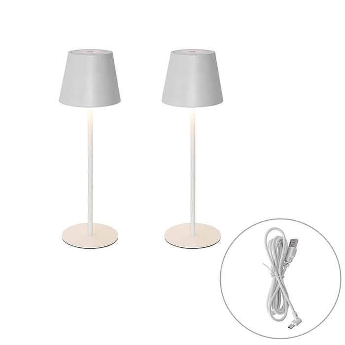 QAZQA Set van 2 tafellampen wit met dimmer en oplaadbaar - Murdock