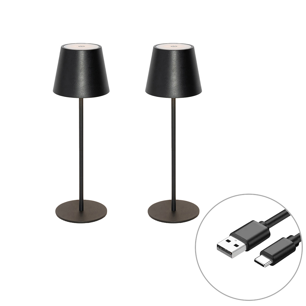 QAZQA Set van 2 tafellampen zwart met dimmer en oplaadbaar - Murdock