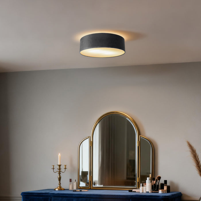 QAZQA Moderne plafondlamp grijs 40 cm met gouden binnenkant - Drum