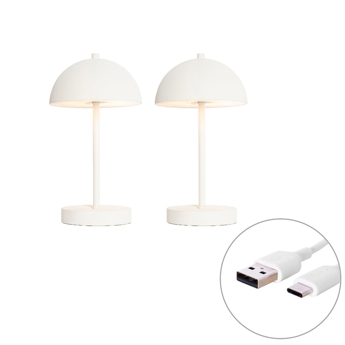 QAZQA Set van 2 buiten tafellampen mushroom wit oplaadbaar - Keira