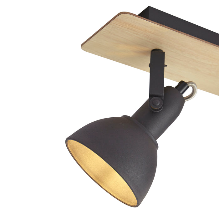 QAZQA Plafondspot zwart met hout 3-lichts draai- en kantelbaar -