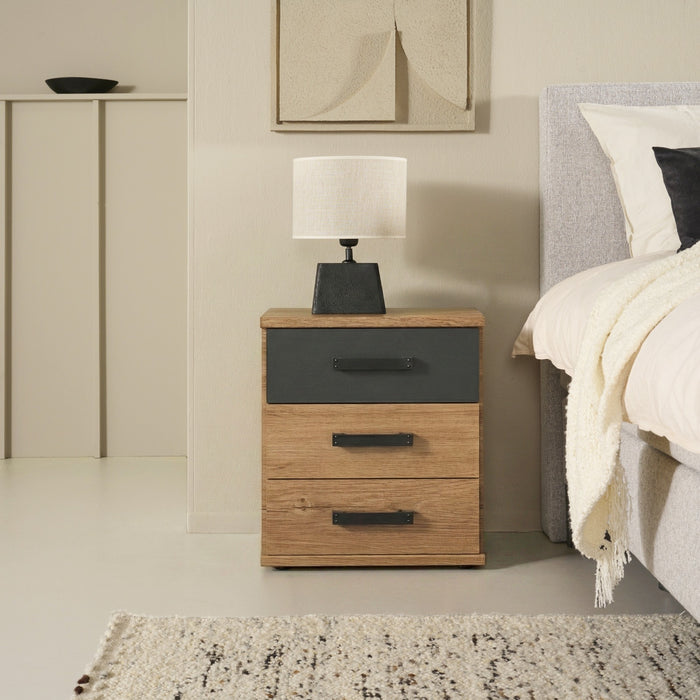 Nachtkastje Stratum Antraciet|Grijs|Hout - Eiken|Hout - Naturel