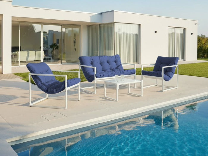Beliani - GARDA - Loungeset - Blauw|Wit - Staal