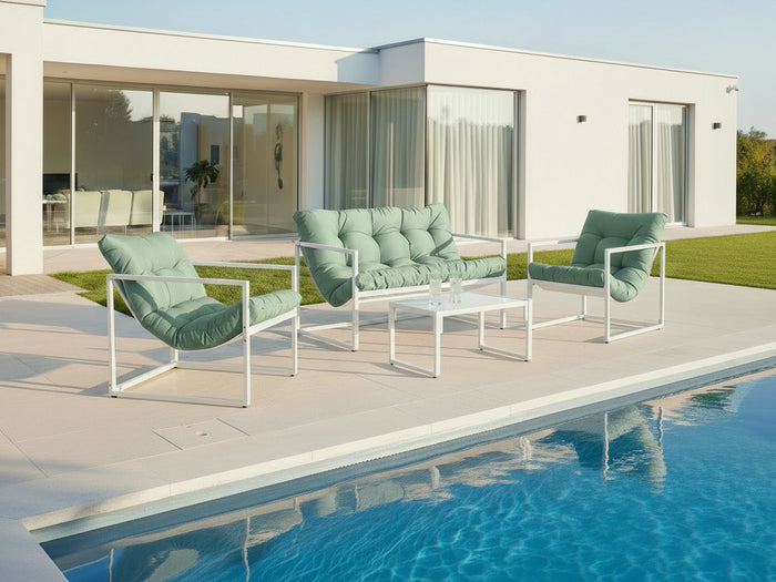 Beliani - GARDA - Loungeset - Groen|Wit - Staal