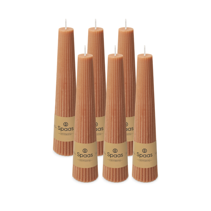 Spaas Geribde Obelisk Dinerkaars - Beige - 25u - Ø4.7cm - Set van 6