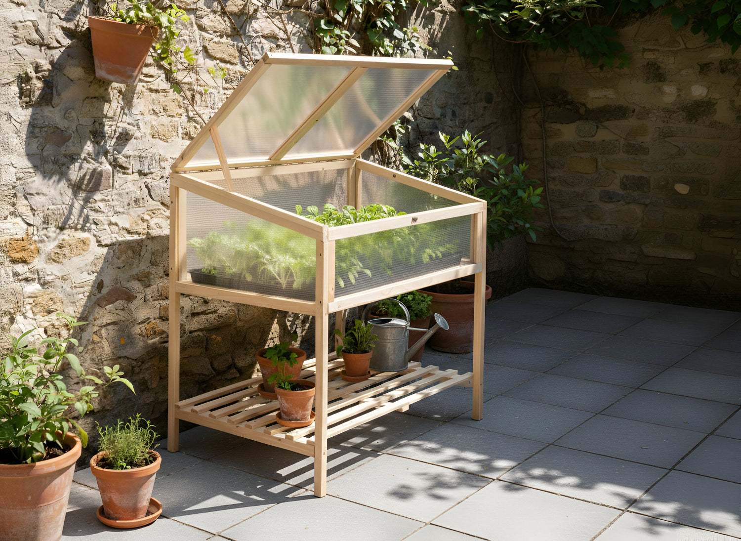 Beliani - ARANOVA - Balkonkas - Lichtbruin - Dennenhout