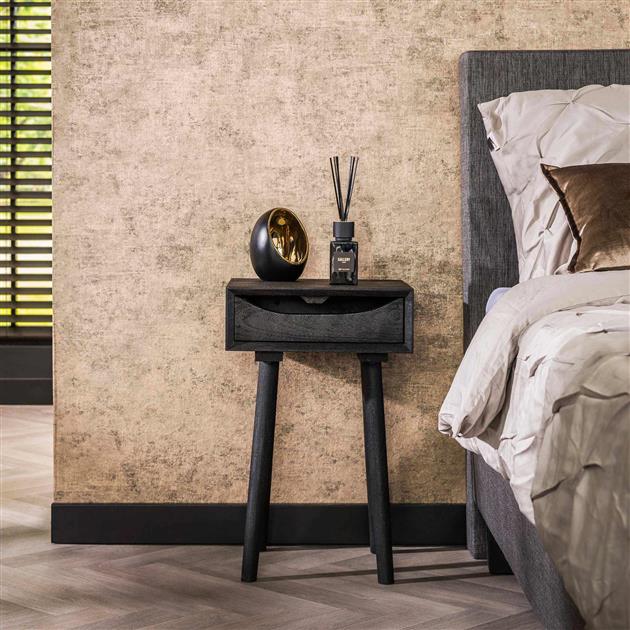 Hoyz Collection - Nachtkastje 1L Sleek Wood Inlay - Acacia Zwart