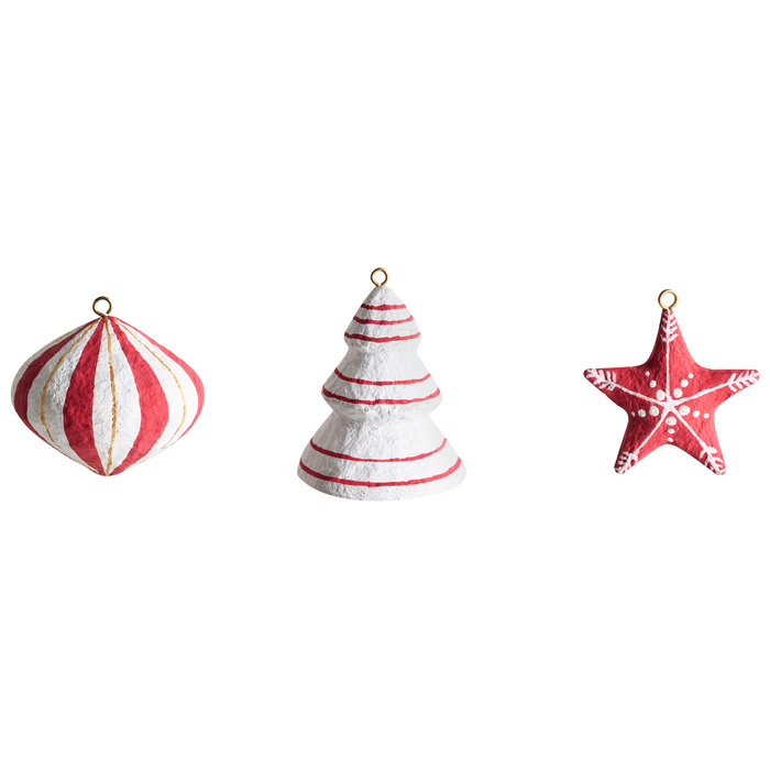 Beliani - GIDEALVEN - Set van 12 kerstornamenten - Wit|Rood - Papier