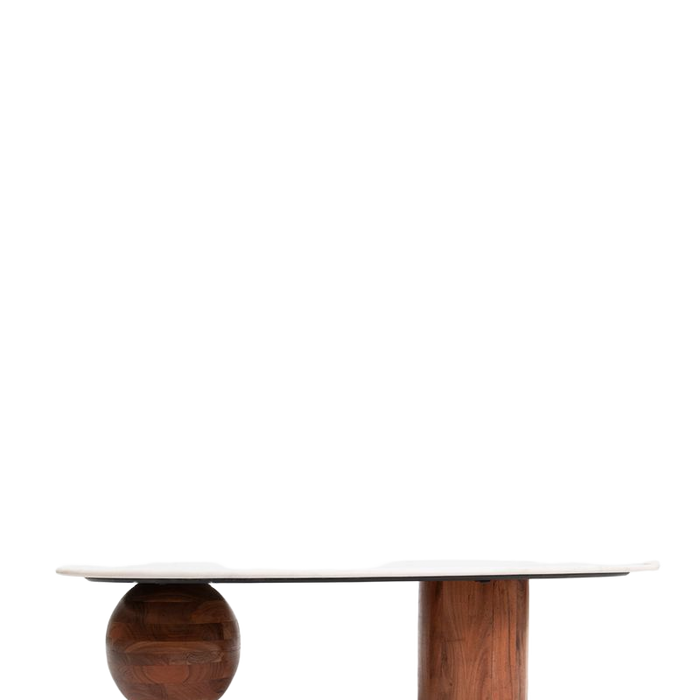 Sissy-Boy Houten koffietafel met marmer blad en asymmetrisch onderstel