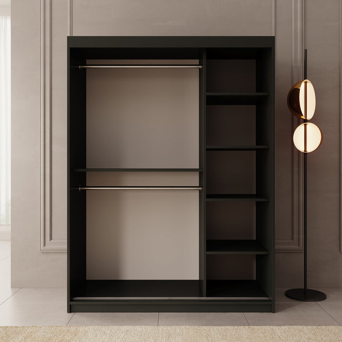 Meubella - Kledingkast Bodhi - Zwart - 150 cm - Met spiegel