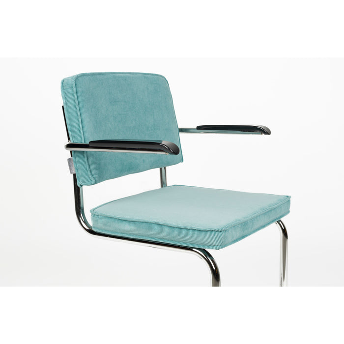 Zuiver Ridge Rib Eetkamerstoelen armleuning Blauw - Set van 2