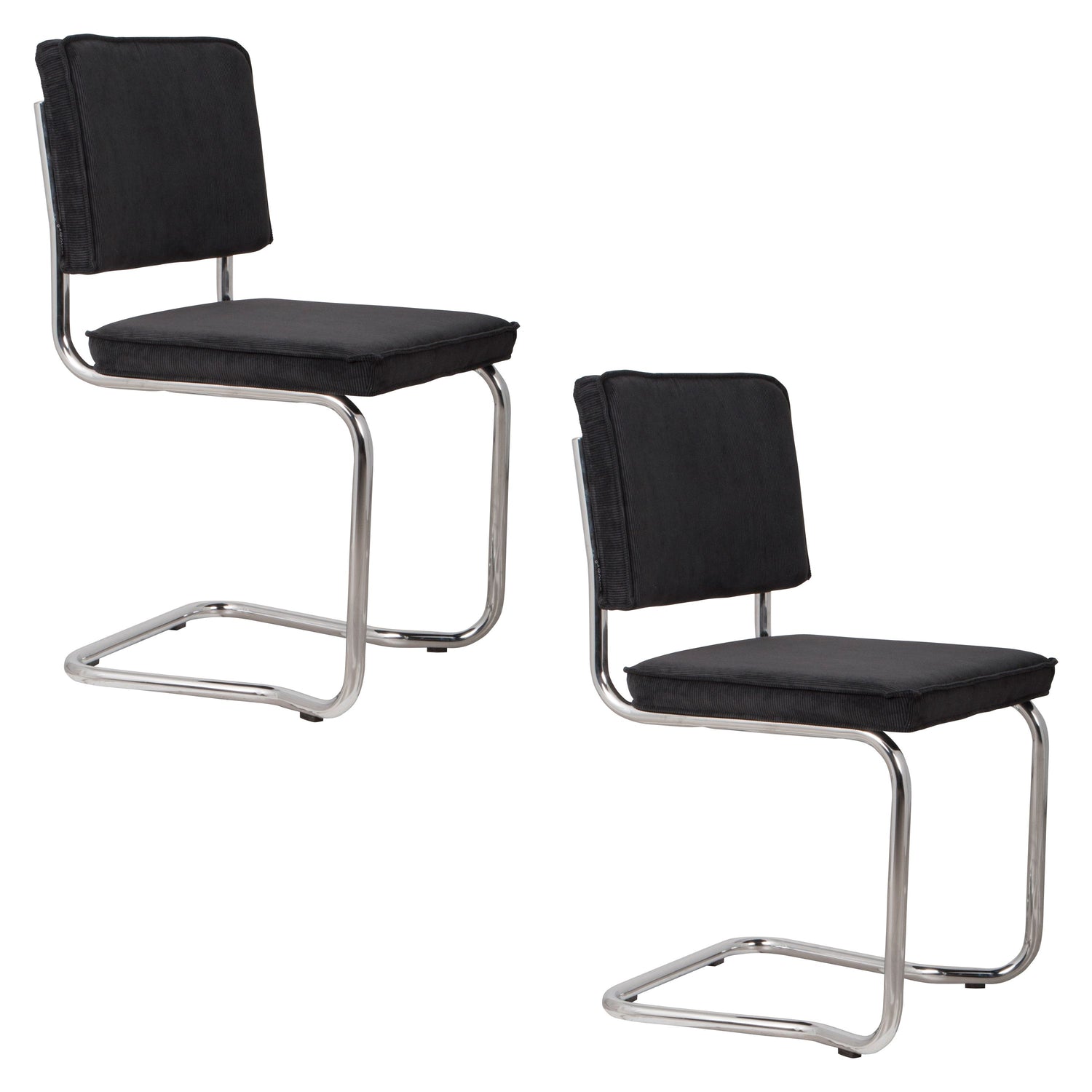 Zuiver Ridge Rib Kink Eetkamerstoelen  Zwart - Set van 2