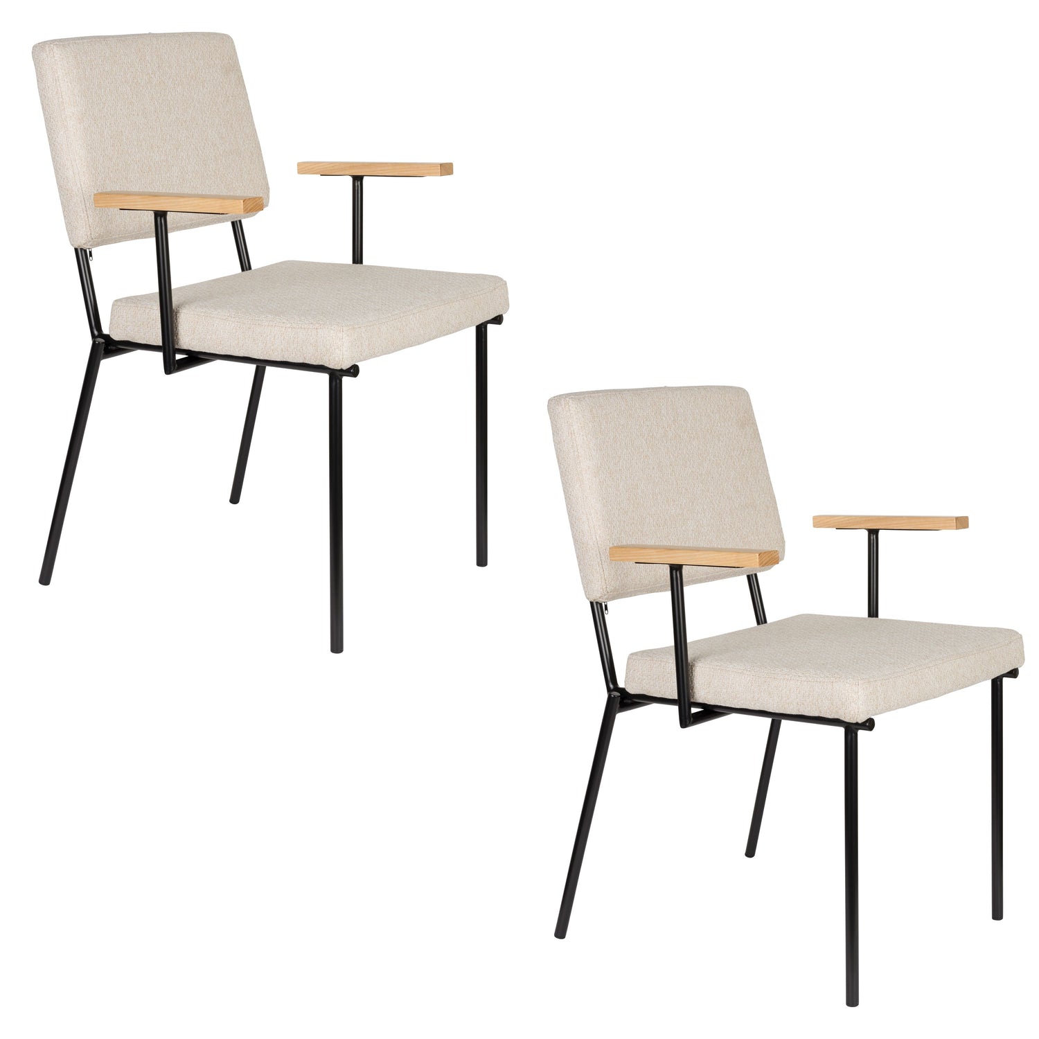 Zuiver Fellow Eetkamerstoelen armleuning Off-White - Set van 2 - Grijs