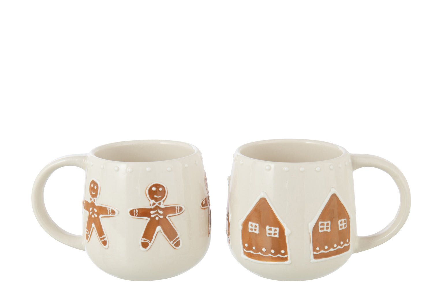 J-Line mok Cookie - keramiek - bruin|wit - 2 stuks