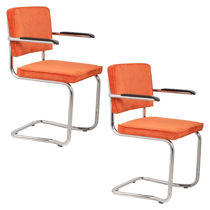 Zuiver Ridge Rib Kink Eetkamerstoelen armleuning Oranje - Set van 2