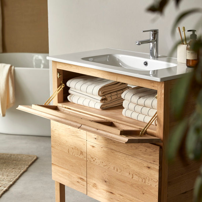 Tikamoon - Massief eikenhouten en keramisch badkamermeubel 80 cm