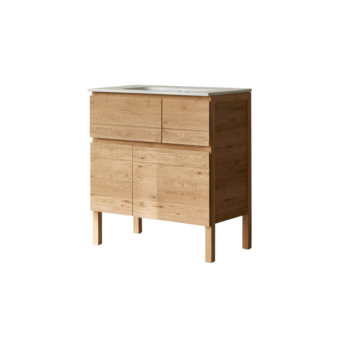 Tikamoon - Massief eikenhouten en keramisch badkamermeubel 80 cm