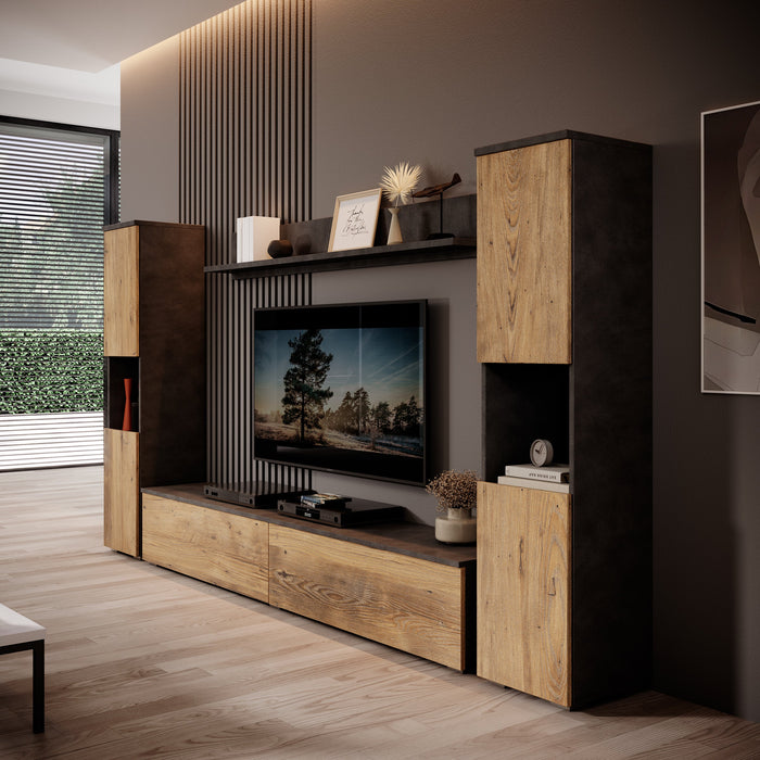 Meubella - Pure XL - Wandmeubel - Eiken|Grijs - 180x33x130 cm