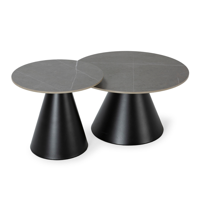 Calicosy - Set van 2 ronde salontafels in grijs - LOUNA - H40 cm